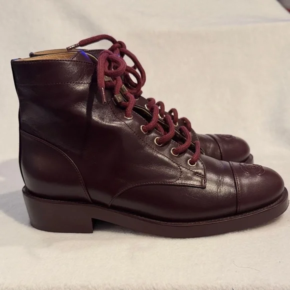Chanel Burgundy Leather Women's Ankle Boots - Picture 7 of 16